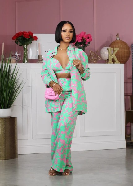 Sexy printed pants three piece set