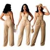Solid color wrap chest strap casual set