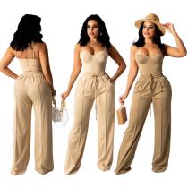 Solid color wrap chest strap casual set