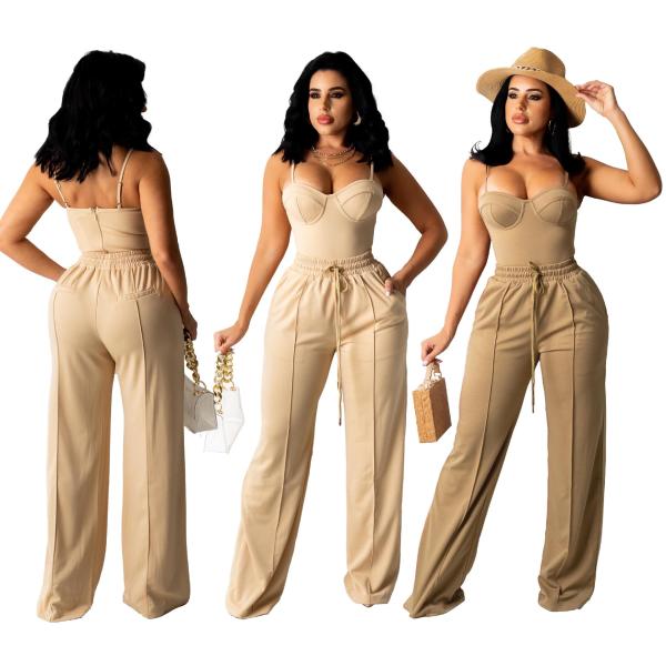 Solid color wrap chest strap casual set