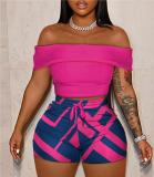 Off shoulder top with contrasting printed short pants set