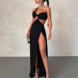 Women's personalized trend, one shoulder, revealing and fashionable slit dress