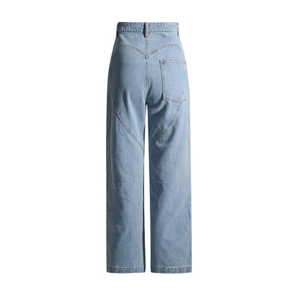 Washed Diamond Hollow Heart Decorative Straight Leg Jeans Fashion Loose Slim Straight Leg Pants