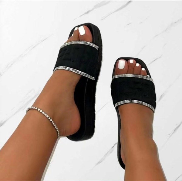 Sequin straight line comfortable flat bottomed slippers for women