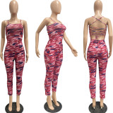 Women's casual cotton sexy strapless camouflage suspender jumpsuit