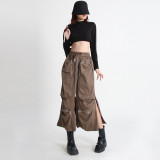 Heavy Industry Zipper Large Pocket Mid length Skirt High Waist Work Dress Half length Skirt