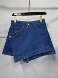 Large women's A-line high waist irregular wide leg pants show thin denim culottes