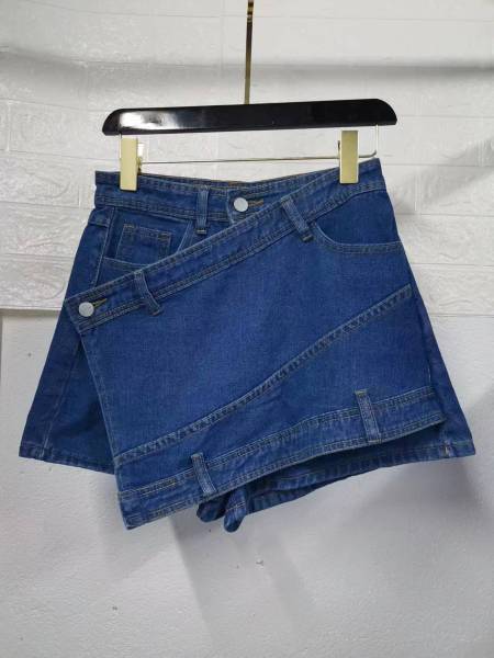 Large women's A-line high waist irregular wide leg pants show thin denim culottes