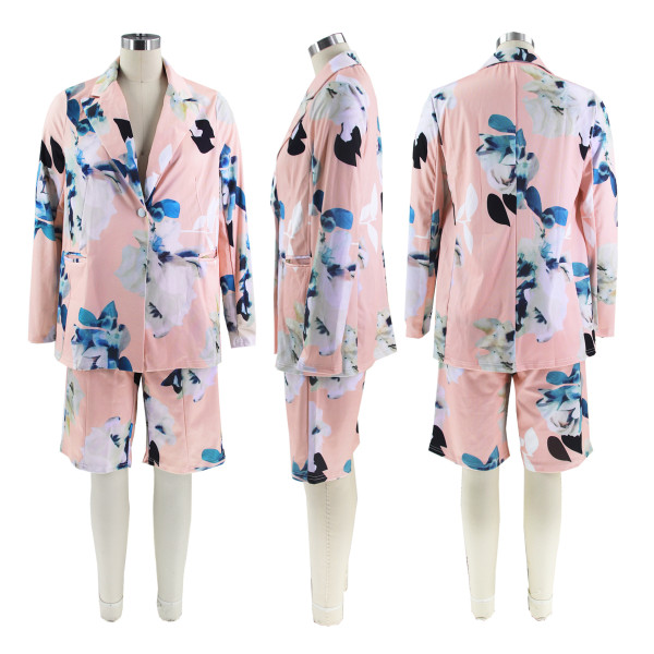 Women's suit, jacket, shorts, two-piece printed casual wear