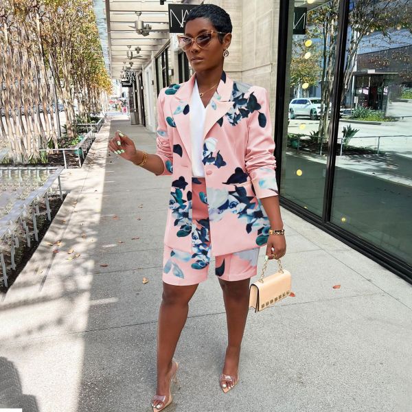 Women's suit, jacket, shorts, two-piece printed casual wear