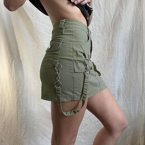 Workwear Denim skirt Asymmetrical design pocket wrap hip skirt skirt
