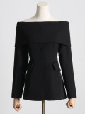 Design Sense Small Suit One line Neck Off Shoulder Long Sleeve Suit Coat