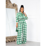 Geometric Pattern Long Sleeve Button Pocket Shirt Set