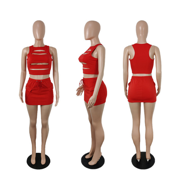 Sexy Hollow Sleeveless Two Piece Set