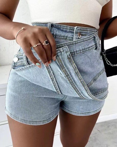 Large women's A-line high waist irregular wide leg pants show thin denim culottes