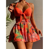 Printed Beach Skirt Sexy Bikini Women's Split Swimwear Three Piece Set Swimwear