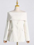 Design Sense Small Suit One line Neck Off Shoulder Long Sleeve Suit Coat