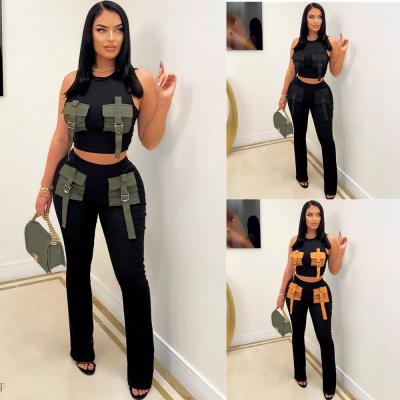 Women's multi pocket work suit two-piece tight fitting buttocks fashion pants set