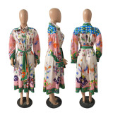 Vintage French court style pleated long sleeved loose fitting dress