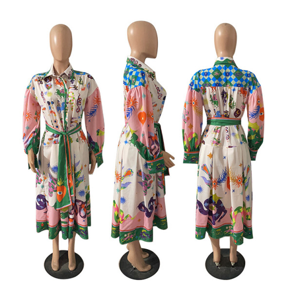 Vintage French court style pleated long sleeved loose fitting dress