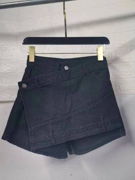 Large women's A-line high waist irregular wide leg pants show thin denim culottes