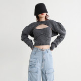Solid Knitted Set with Spliced Knitted Strap and Sweetheart Two Piece Set