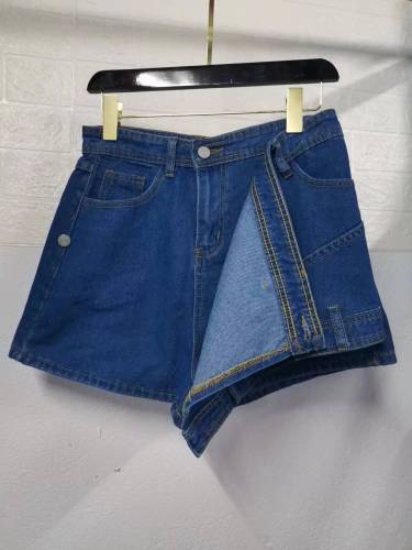 Large women's A-line high waist irregular wide leg pants show thin denim culottes
