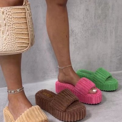 Women's suede thick sole slippers, solid color