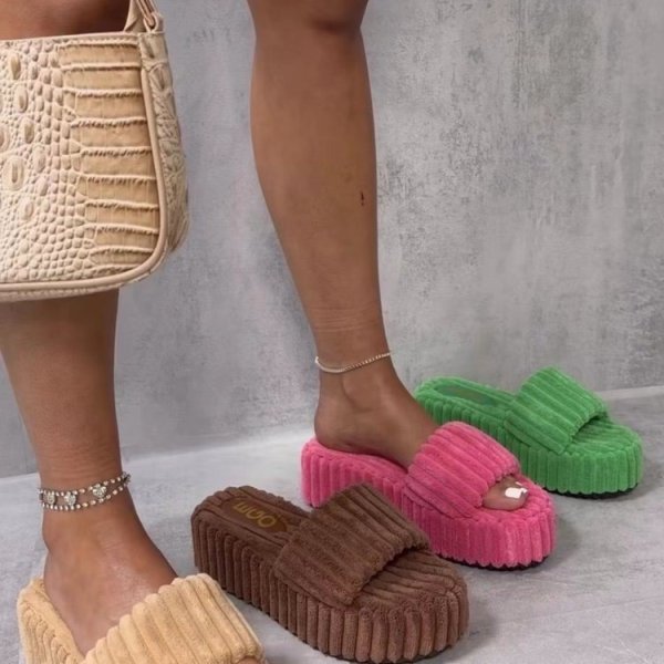 Women's suede thick sole slippers, solid color
