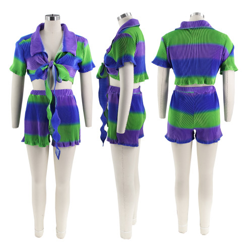 Women's sexy fashion shorts set with gradient color printing two-piece set
