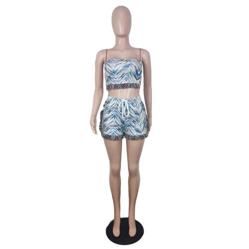 Women's set tassel sexy nightclub bra shorts
