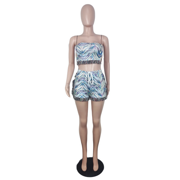 Women's set tassel sexy nightclub bra shorts