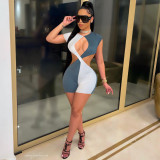 Fashionable and sexy patchwork cut-out jumpsuit