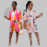 Women's suit, jacket, shorts, two-piece printed casual wear