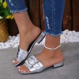 Solid crystal decorative flat bottomed casual outerwear slippers