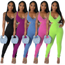 Sleeveless sexy deep V-neck tight jumpsuit Sleeveless sexy deep V-neck tight jumpsuit