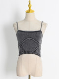 Solid Knitted Set with Spliced Knitted Strap and Sweetheart Two Piece Set