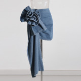Three dimensional rose flower denim skirt simple retro blue short A-line women's Denim skirt