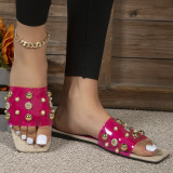 Solid sequin wide stripe square toe flat bottom slippers