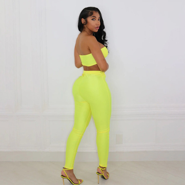 Solid color navel exposed bra sexy high waist tight lifting buttocks pants set