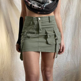 Workwear Denim skirt Asymmetrical design pocket wrap hip skirt skirt