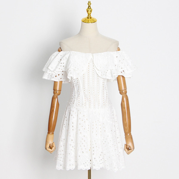 Embroidered Hollow Waist Waist Show Thin Dress