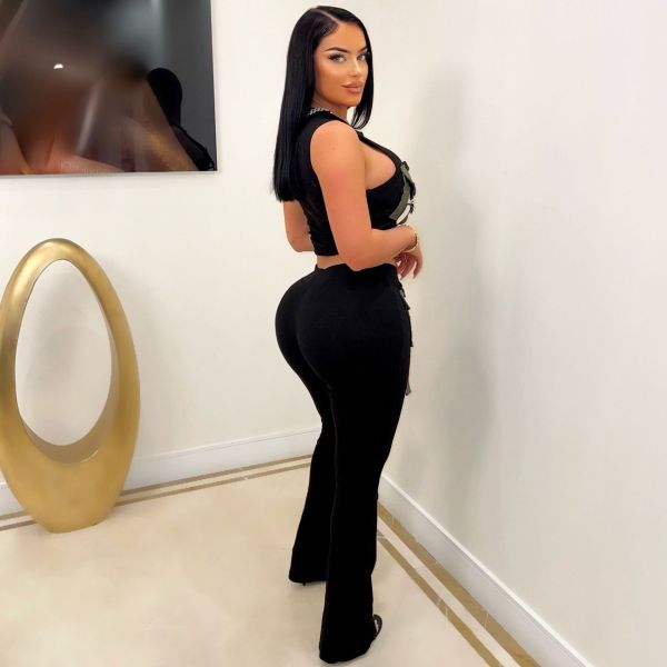Women's multi pocket work suit two-piece tight fitting buttocks fashion pants set
