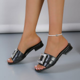 Solid crystal decorative flat bottomed casual outerwear slippers