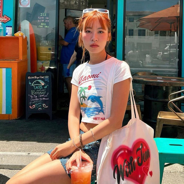 Casual Versatile Slim Fit Crop top Beach Print Short Sleeve T-shirt
