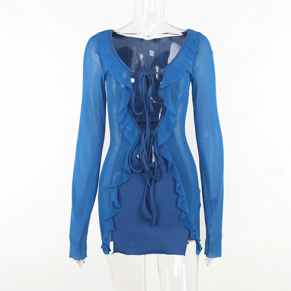Sexy Hollow out Ruffle Edge Slightly Transparent Wrapped Hip Skirt