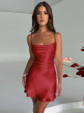 Casual backless short skirt with sexy slim fitting strap design, wrap buttocks and suspender dress