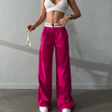Leisure Versatile Commuter Solid Color Pants High Waist Straight Barrel Printed Contrast Color Pants
