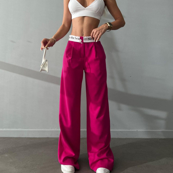 Leisure Versatile Commuter Solid Color Pants High Waist Straight Barrel Printed Contrast Color Pants