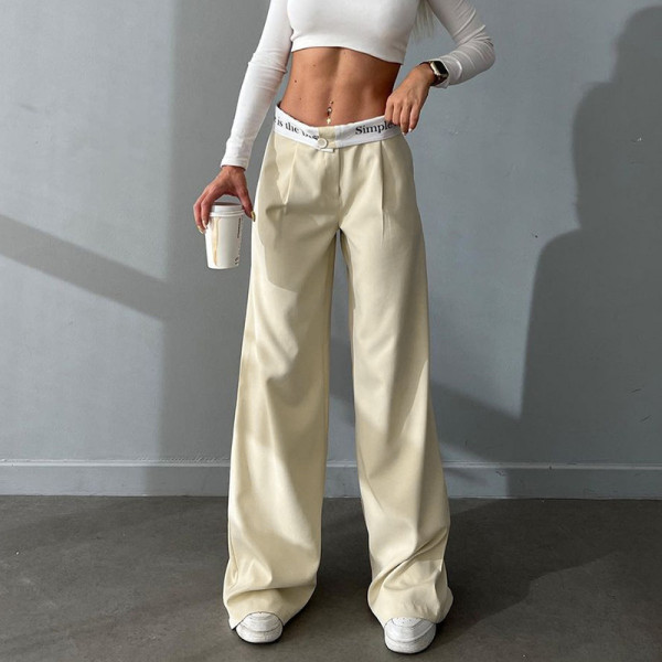 Leisure Versatile Commuter Solid Color Pants High Waist Straight Barrel Printed Contrast Color Pants